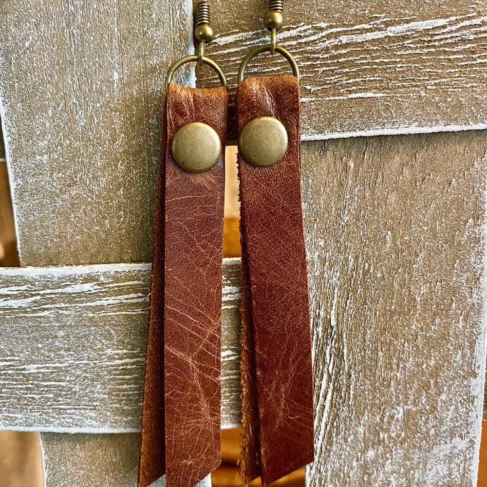 Boho leather earrings handmade jewelry lightweight fall classic style everyday